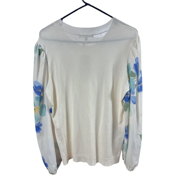 NWT Daniel Rainn Floral Puff Sleeve Mixed Media Sweater size large - Picture 3 of 7